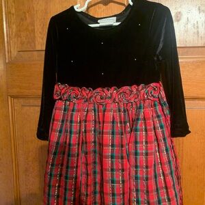 Rare Editions Black Velvet Dress with Red Plaid Skirt
